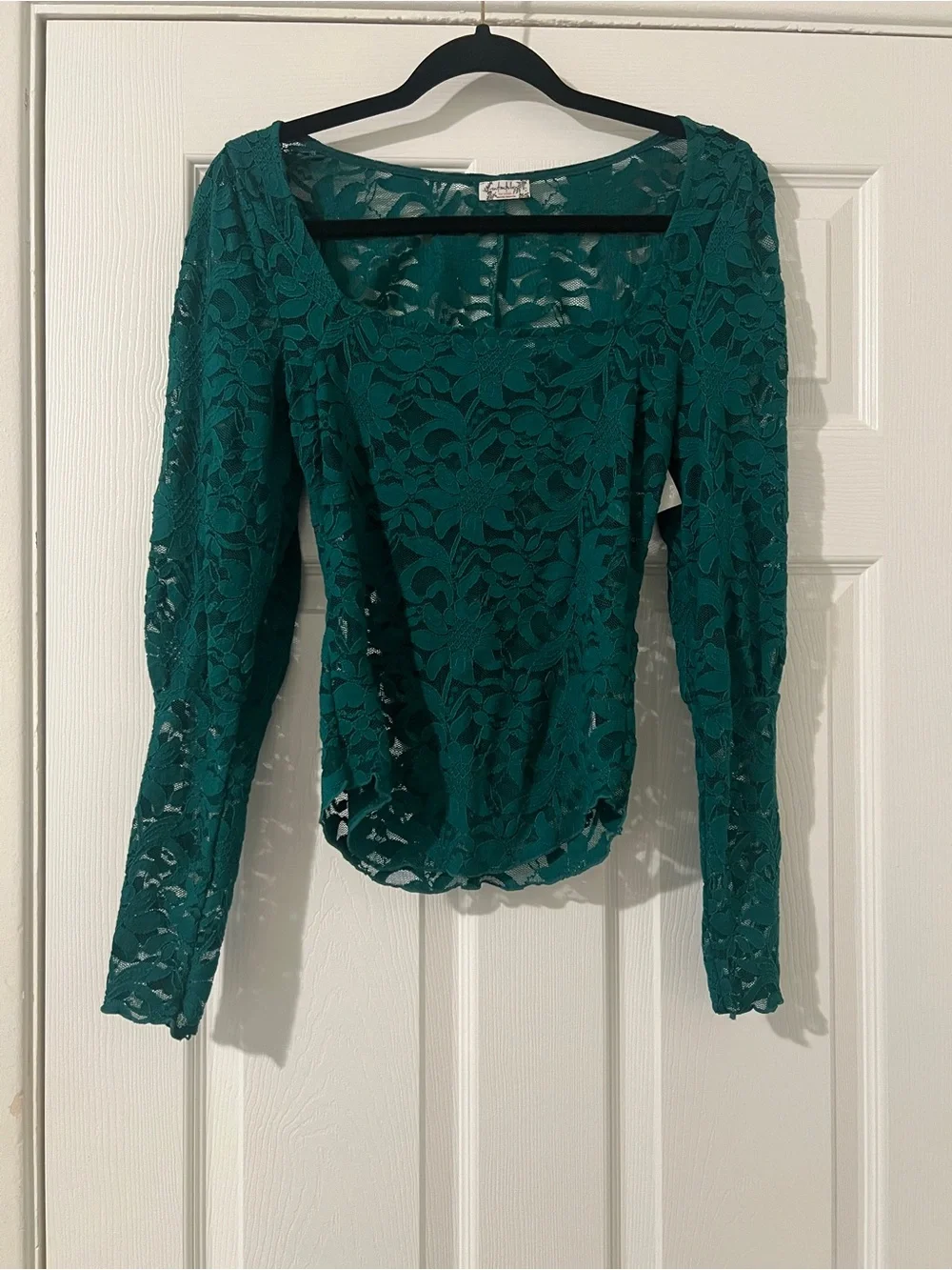 Intimately Free People Long Distance Layering Top Green Balsam Lace - Size Small